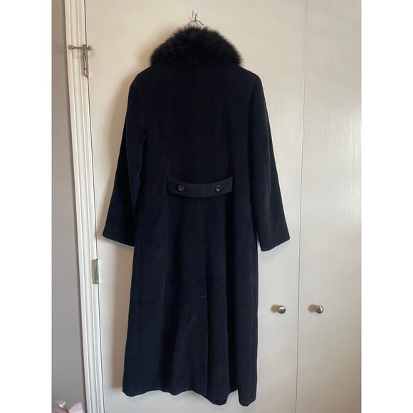 Larry Levine long black wool coat faux fur collar buttons lined pockets Size 6p - Picture 2 of 11